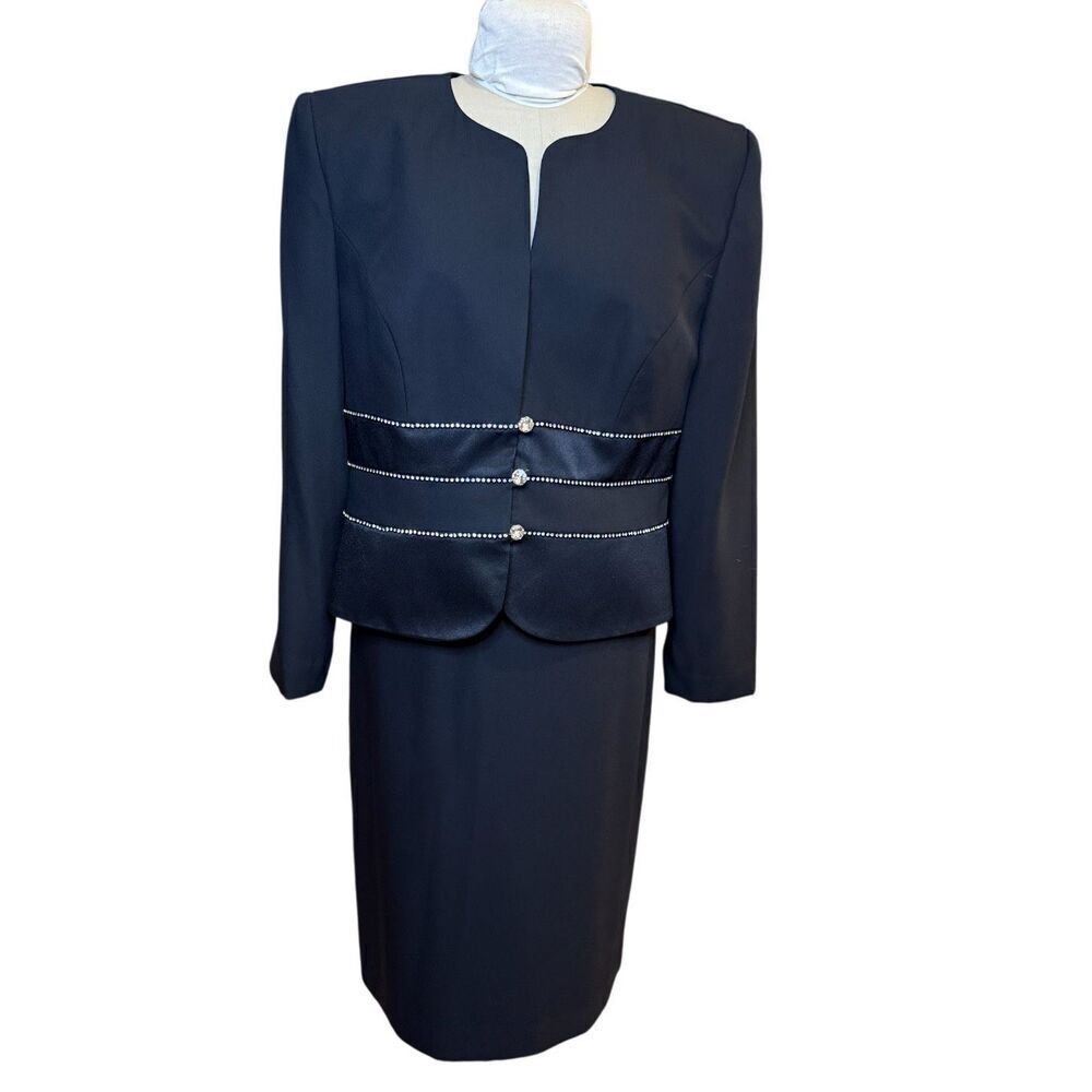 Nah Nah Collection 2Pcs Cocktail Occasion Suit Sz. 16 Black Rhinestones
